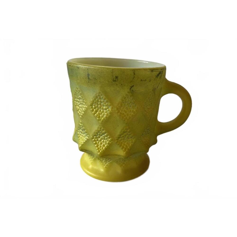 VTG 1970s Fire King Anchor Hocking Green Kimberly Diamond Mug Glass Oven Proof